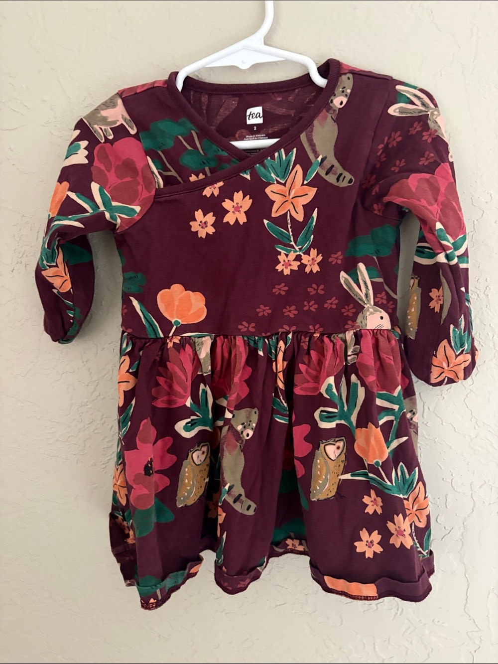 Tea Collection Girls' Burgundy Floral Wrap Dress